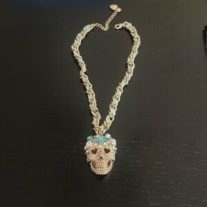 Betsey Johnson Gold and Blue Skull Necklace